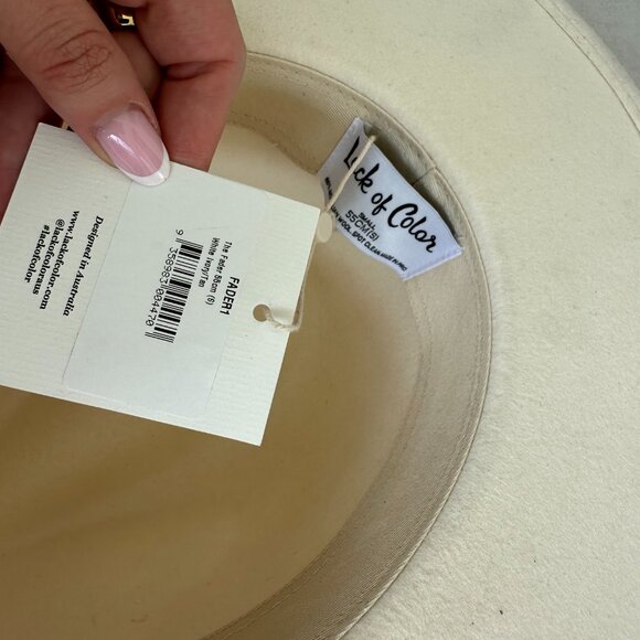 NWT Lack Of Color The Fader Wool Felt Fedora Hat Ivory w/ Tan Leather Band main image 9